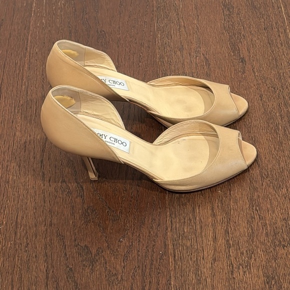 Jimmy Choo Tan Peep Toe Heels Size 39.5/9.5 - Picture 3 of 7